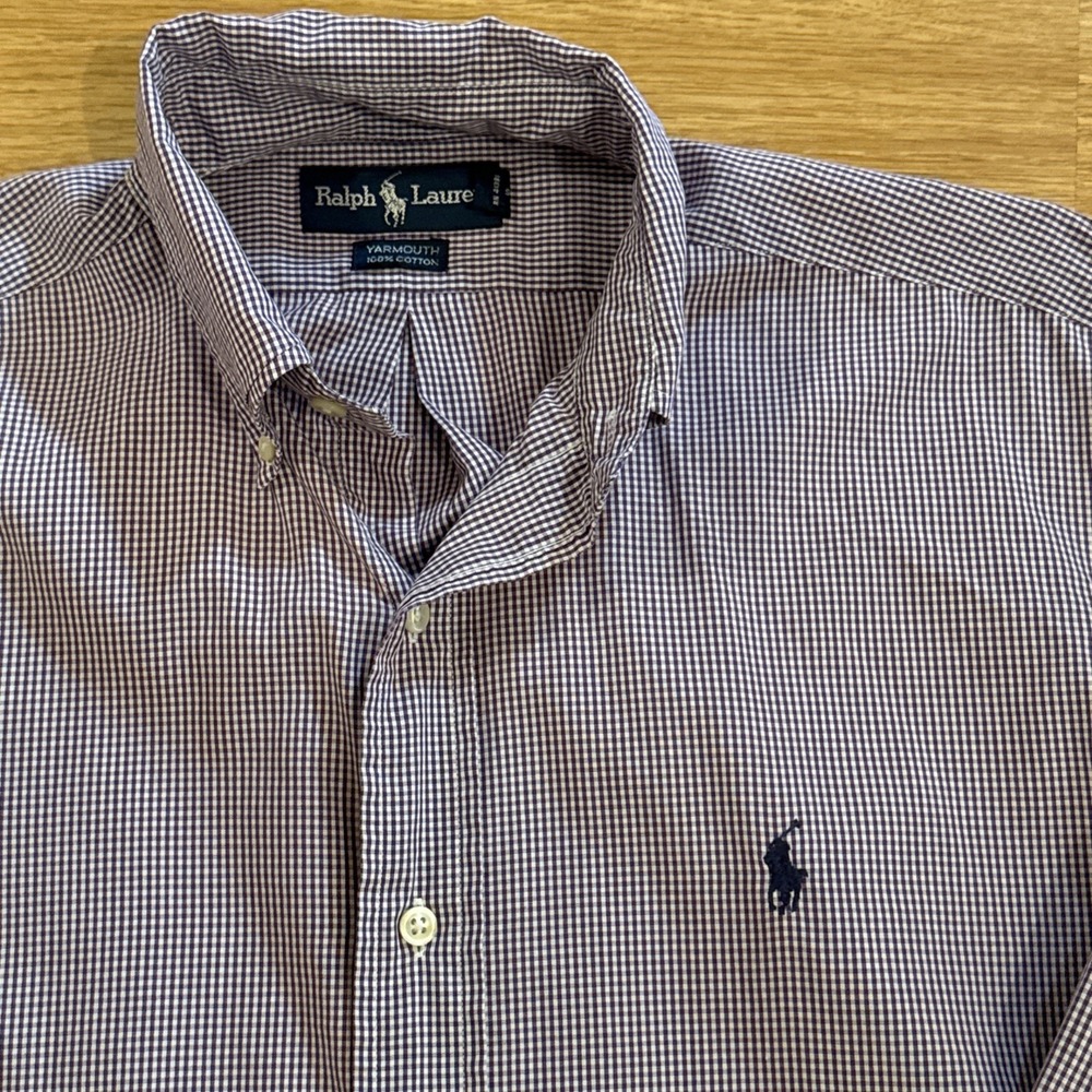 Ralph Lauren Dress Shirt Mens Size 15 32/33 Yarmouth Purple/White Gingham Plaid - Picture 1 of 5